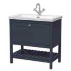 Hudson Reed Bexley Floor Standing 1 Drawer Vanity & 1 Tap Hole Contemporary Fireclay Basin, 800Mm - Indigo Blue
