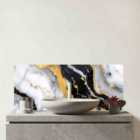 White Backed With Gold Marble Effect Glass Bathroom Splashback