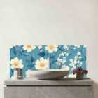 Blue And White Spring Daisies Glass Bathroom Splashback