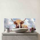 Highland Cow In A Summer Meadow Glass Bathroom Splashback