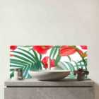 Tropical Flowers, Palm Leaves Hawaiian Glass Bathroom Splashback
