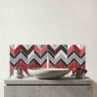 Red Grey Geometric Pattern Glass Bathroom Splashback
