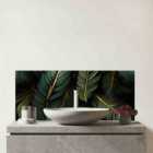 Green And Gold Leaves Glass Bathroom Splashback