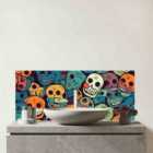 Smiling Skulls Pattern Glass Bathroom Splashback