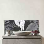 Black White Tropical Leaves Glass Bathroom Splashback