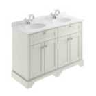 Old London Floor Standing 4 Door Vanity Unit With 1 Tap Hole Double Basin Grey Marble Top 1200Mm - Timeless Sand