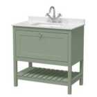 Hudson Reed Bexley Floor Standing 1 Drawer Vanity & Single Bowl 1 Tap Hole Marble Top, 800Mm - Fern Green/White