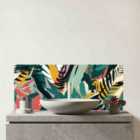 Coloured Tropical Leaves Glass Bathroom Splashback