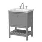 Hudson Reed Bexley Floor Standing 1 Drawer Vanity & 3 Tap Hole Contemporary Fireclay Basin, 600Mm - Cool Grey