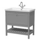 Hudson Reed Bexley Floor Standing 1 Drawer Vanity & 1 Tap Hole Contemporary Fireclay Basin, 800Mm - Cool Grey