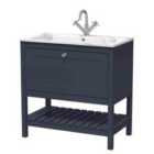 Hudson Reed Bexley Floor Standing 1 Drawer Vanity & 1 Tap Hole Stone Basin, 800Mm - Indigo Blue