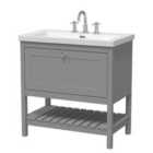 Hudson Reed Bexley Floor Standing 1 Drawer Vanity & 3 Tap Hole Contemporary Fireclay Basin, 800Mm - Cool Grey