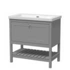 Hudson Reed Bexley Floor Standing 1 Drawer Vanity & 0 Tap Hole Contemporary Fireclay Basin, 800Mm - Cool Grey