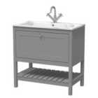 Hudson Reed Bexley Floor Standing 1 Drawer Vanity & 1 Tap Hole Stone Basin, 800Mm - Cool Grey