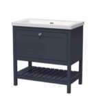 Hudson Reed Bexley Floor Standing 1 Drawer Vanity & 0 Tap Hole Contemporary Fireclay Basin, 800Mm - Indigo Blue