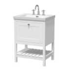 Hudson Reed Bexley Floor Standing 1 Drawer Vanity & 3 Tap Hole Contemporary Fireclay Basin, 600Mm - Pure White
