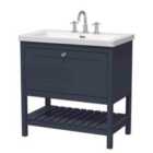 Hudson Reed Bexley Floor Standing 1 Drawer Vanity & 3 Tap Hole Contemporary Fireclay Basin, 800Mm - Indigo Blue