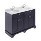 Old London Floor Standing 4 Door Vanity Unit With 1 Tap Hole Double Basin Grey Marble Top 1200Mm - Twilight Blue
