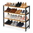 Neo Black/Wood 4-tier Bamboo Shoe Rack Stand Natural Wooden Shoe Storage Shelf For Hallway Bedroom Bathroom