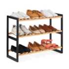 Neo Black/Wood 3-tier Bamboo Shoe Rack Stand Natural Wooden Shoe Storage Shelf For Hallway Bedroom Bathroom
