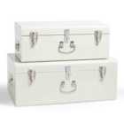 Vonhaus Cream Metal Storage Trunks - Set of 2