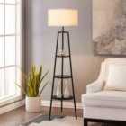 Garden Sanctuary Freestanding Round Shelf Floor Lamp with Fabric Lampshade - Black