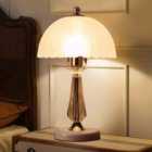 Garden Sanctuary Crystal Table Lamp with Scalloped Lampshade - White