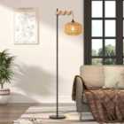 Garden Sanctuary Freestanding Modern Floor Lamp with String-Wrapped Shade 160cm - Black