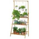 Neo 3-tier Foldable Bamboo Plant Stand With Hanging Hook Indoor & Outdoor Flower Ladder For Balcony Living Room & Garden