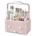 Neo Acrylic Makeup Organiser With Lid & Drawers Portable Dustproof Cosmetic Storage Box For Vanity, Bathroom Bedroom Countertop Skincare & Beauty Organiser