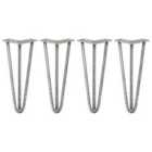 SkiSki 4 x 12'' Hairpin Legs - 3 Prong - 12mm - Raw Steel