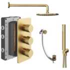 Melbury Pro Recessed 3 Outlet Round Mixer Shower Includes Shower Valve, Shower Head, Shower Handset & Bath Waste - Brushed Brass