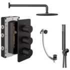 Hadleigh Recessed 3 Outlet Round Mixer Shower Includes Shower Valve, Shower Head, Shower Handset & Bath Waste - Matt Black