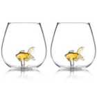 Original Products Set of 2 Bar Bespoke Goldfish In A Glass 500ml - Clear