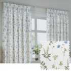 Wylder Nature Meadow 100% Cotton Lined Pencil Pleat Curtains White 168cm width 229cm drop