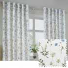 Wylder Nature Meadow 100% Cotton Lined Eyelet Curtains White 229cm width 183cm drop
