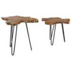 Beliani Set of 2 Side Tables CAMROSE Teak Wood Dark Brown