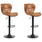 Beliani Set Of 2 Bar Chairs Peoria Faux Leather Swivel Golden Brown