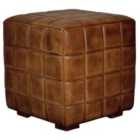 Elm Home And Garden Real Genuine Leather Foot Stool Rest Poufe Tan Brown Hard Wood Frame