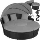 tectake Sun Lounger Santorini - modular garden furniture set with shade canopy - black