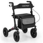 Costway Walker for Seniors with Seat Folding Rollator Walker with Pneumatic Tires-Black