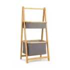 Costway Bamboo Laundry Basket with Fabric Storage Bins-Natural