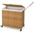 Costway Laundry Hamper with Lid and Wheels and 2 Removable and Washable Liner Bags-Natural