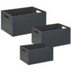 Beliani Set of 3 Boxes LARSA Faux Leather Graphite Grey