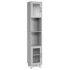 Costway Freestanding Slim Wooden Bathroom Cabinet with Tempered Glass Doors-Grey