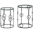 Homcom Set Of 2 Nesting Coffee Table, Side Tables With Glass Top, Black