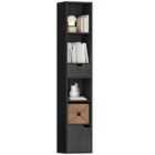 Homcom Narrow Bookshelf With Drawer, Tall Bookcase For Living Room, Black