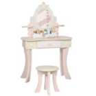 Aiyaplay Kids Dressing Table, Girls Vanity Set W/ Stool, 7 Play Accessories