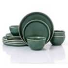 Waterside 12Pc Green Reactive Glaze Lipped Plates