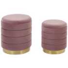 Beliani Set of 2 Storage Pouffes GARLAND Velvet Pink 40/33 cm 40/33 cm 44/38 cm